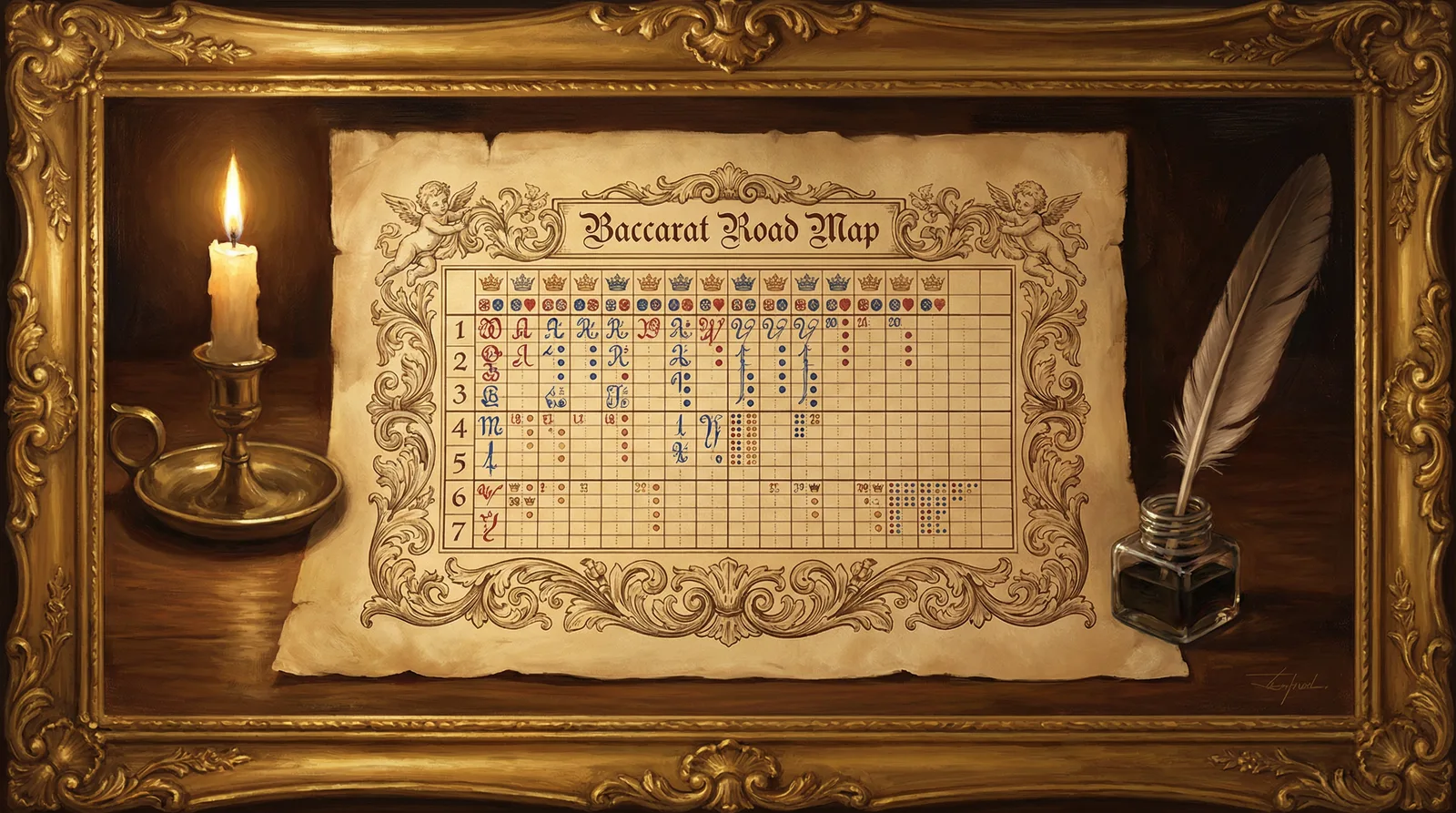 巅峰国际百家乐路单攻略古典风格插画